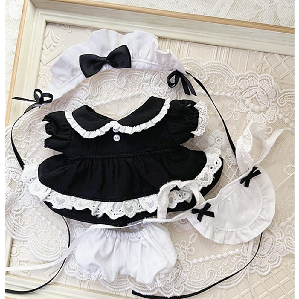 niannyyhouse 15cm Plush Maid Outfit with and Shorts Cotton Doll Clothes Hairband, Dress, Apron, - (Black)