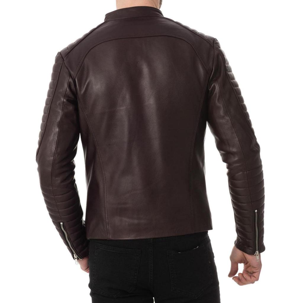 SKINOUTFIT Men's Genuine Lambskin Brown Leather Jacket Stylish Motorcycle Bomber Biker Outerwear MJ 224