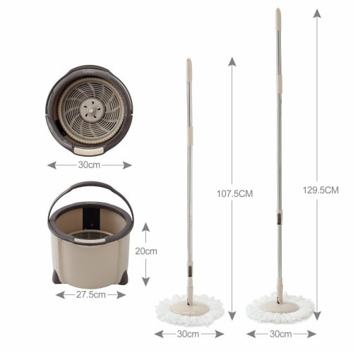 Eyliden Rotating Mop, Tornado Mop, Spin Mop, Floor Mop, Floor Wiper, Elevating Rotating Mop, Round Shape, 107-129cm, 2 Pads, Microfiber, One-Hand Oper