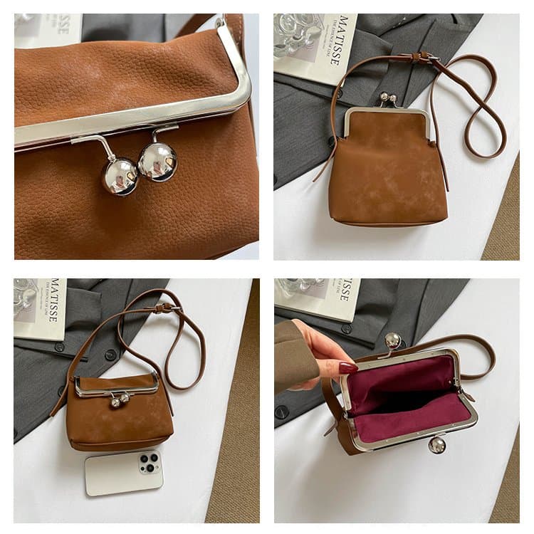 Metal clip button small square bag light luxury texture shoulder bag