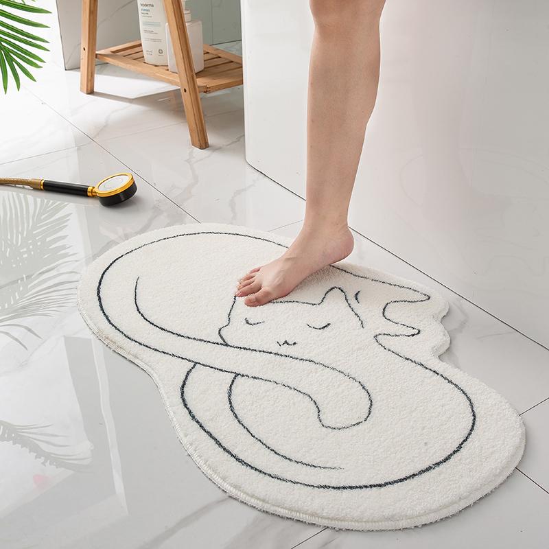 Cute Cat Pattern Furry Mat Irregular Bedroom Rug Nonslip Baby Crawling Carpet Children's Room Decor Soft Floor Home Decoration