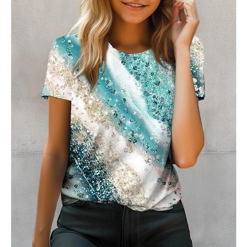 

Летний топ с круглым вырезом и 3D-принтом, модные повседневные женские футболки с короткими рукавами 6XL