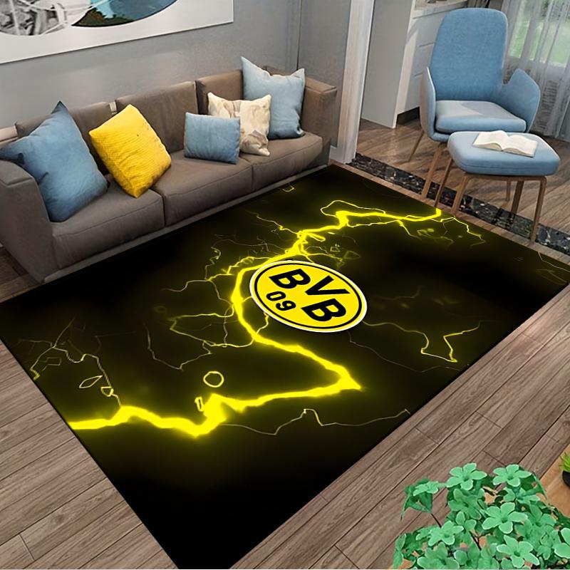 "Yellow Lightning Pattern Carpet With BVB 09 Logo Design, Black Theme" Suitable for Use As an Anti-slip for Living Room Bedroom Sofas
