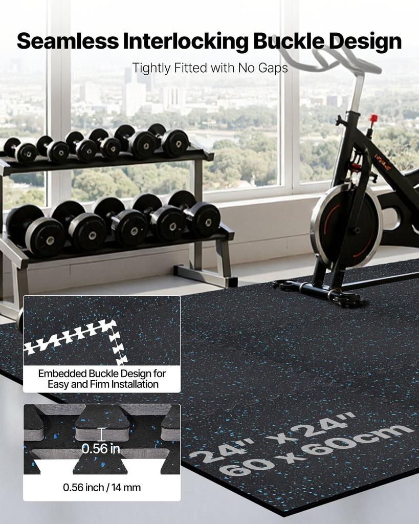 Puzzle Exercise Mat, 24 PCS Fitness Equipment Mats, 610 x 610 x 14 mm, High-Density EVA Foam Mat Set, Interlocking Rubber Soft Tiles, Protective Floor