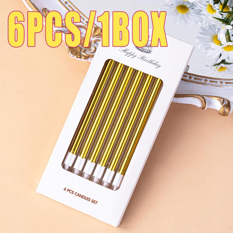 6PCS/1Box Thin Long Birthday Cake Candle Halloween Creative Slender Pencil Style Birthday Candle Christmas Party Cake Decoration