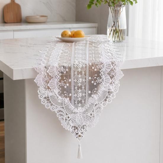 White Lace Table Runner, Vintage Floral Lace Table Runner, Rustic Boho Table Runner for Dining Table Wedding Bridal Shower Baby Shower Party
