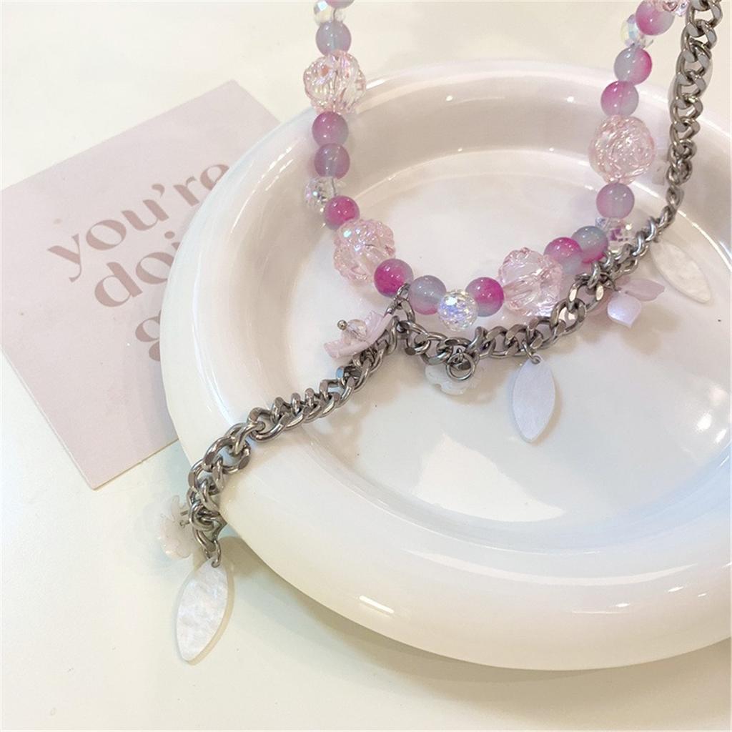 Tooxika Crushed Ice Coloured Pastel Crystal Beaded Flower Patchwork Necklace Niche Sweet Cool Choker Collarbone Chain