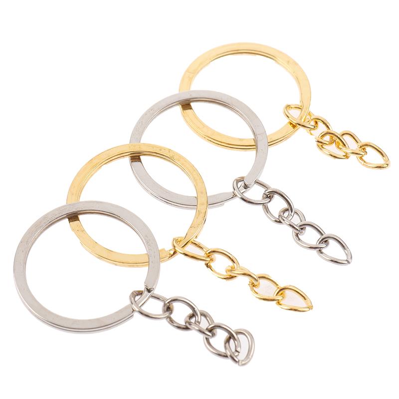 20 Pcs/Lot 28Mm Length Key Gold Silver Chains Key Ring Round Keychain