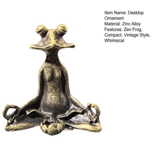 Meditation Frog Figurine Alloy Mini Zen Frog Statue Retro Miniature Frog Desktop Ornament for Home Office Drawing Room Decoration