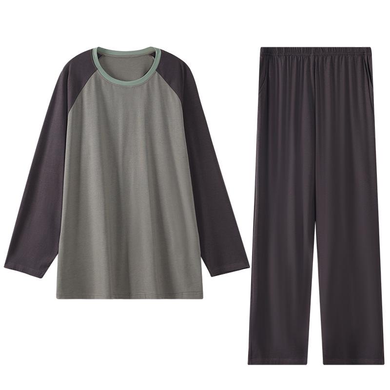 Men's Color Block Modal Pajama Set - Long Sleeve Round Neck for Stylish Spring and Autumn Wear
