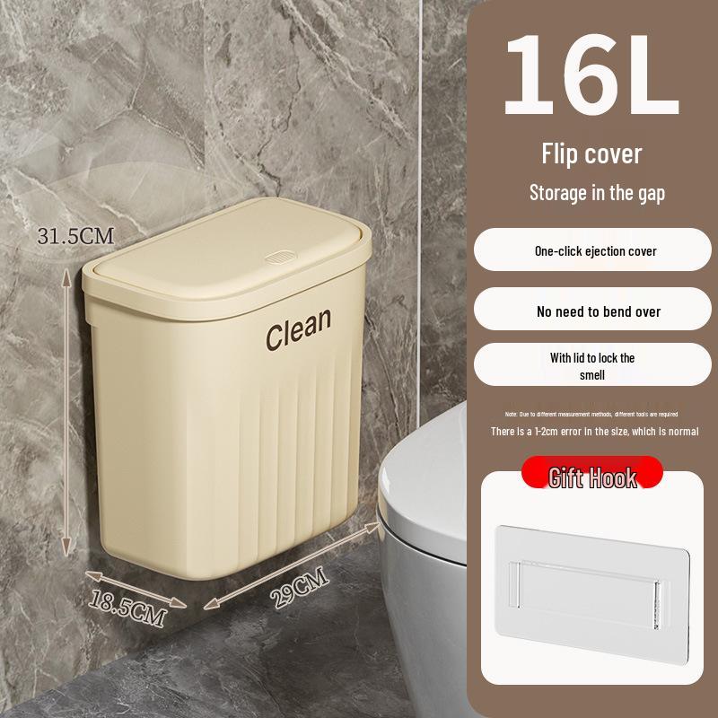 Wall-Mounted Large Capacity Flip-Lid Trash Can with Pressure Ring