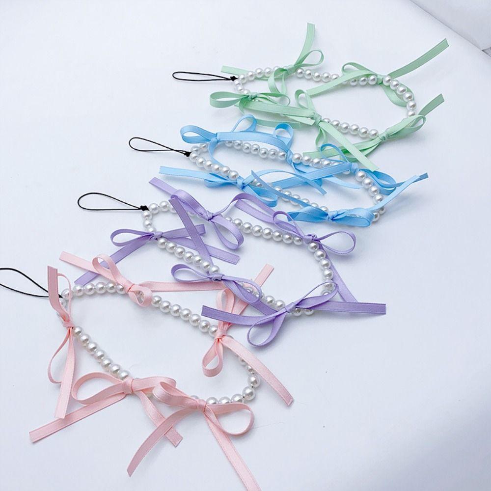 Ribbon Sweet Bow Ribbon Phone Strap Ballet Style Beaded Hanging Pendant Women Girls