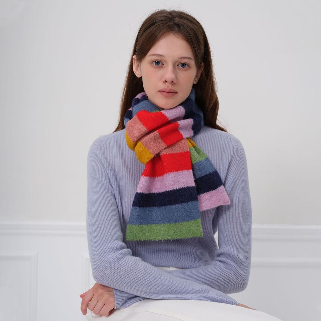 Gentle Atmosphere, Warm and Versatile Contrasting Colors, Striped Wool Knitted Scarf, Female Autumn and Winter Couple Scarf