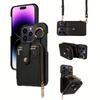 Anti-theft RFID Zipper Card Holder Phone Case Compatible with Apple 15 Pro Max, Crossbody Protective Cover, Fingerprint-resistant