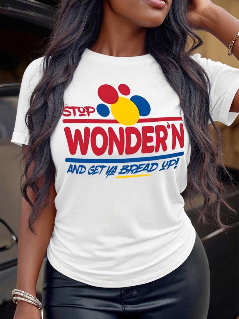 Trendy Street Style Slogan Print Women's Color Block Loose Fit T-Shirt