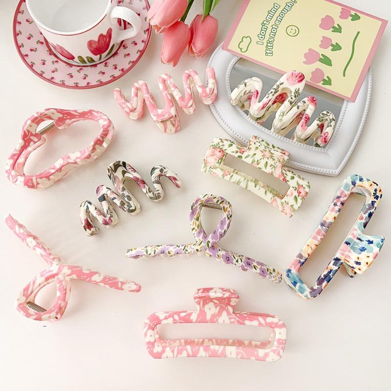 Printed Grab Clip Sweet Updo Shark Clip High-end Girl's Hair Clip and Hair Accessory