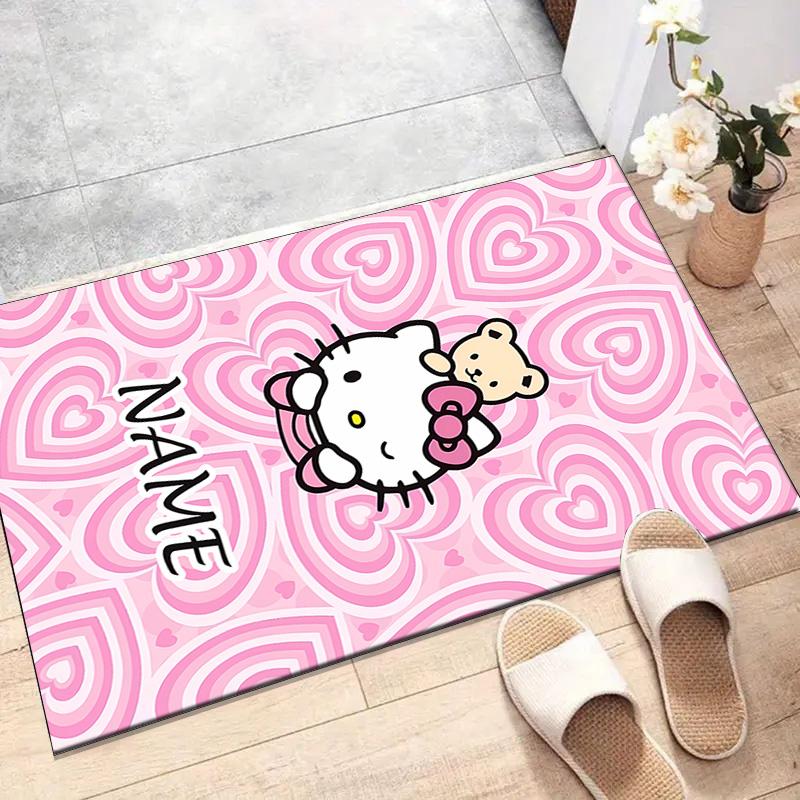 Custom HelloKitty Mat Personalized Name, Polyester Washable Indoor Entryway Rug, Gift for Christmas, Easter, Thanksgiving Day