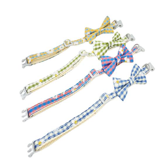 Cat Necklace Escapeproof Adjustable Fabric Adorable Bowknot Decor Pet Small Dog Plaid Collar