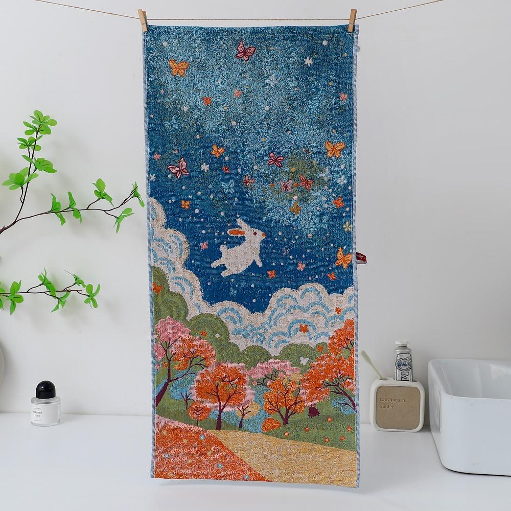 34x74cm Large Hand Towel 4 Layer Cotton Gauze Kitchen Towel Cute Bath Towel for Kids Children A