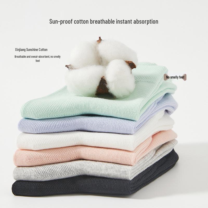 Women's 7A Antibacterial Mid-Calf Pure Cotton Socks - Sweat-Absorbent, Thick, All-Season Style.