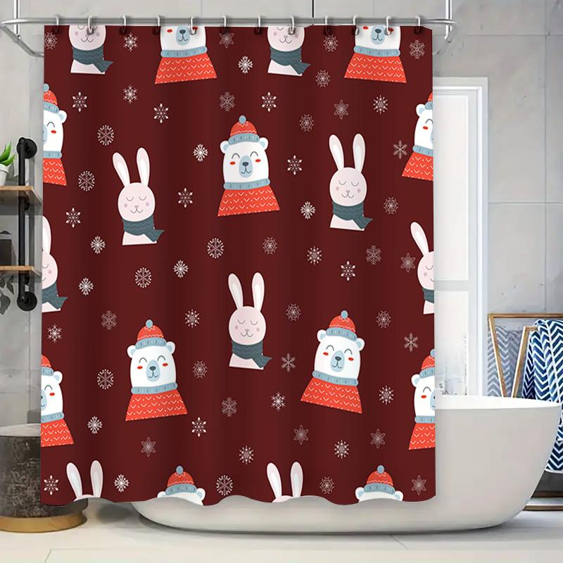

Украшение для ванной комнаты Рождественская шторка для душа с темой «Зимняя сказка» с красными плюшевыми мишками и снежинками для ванной комнаты 90x180cm