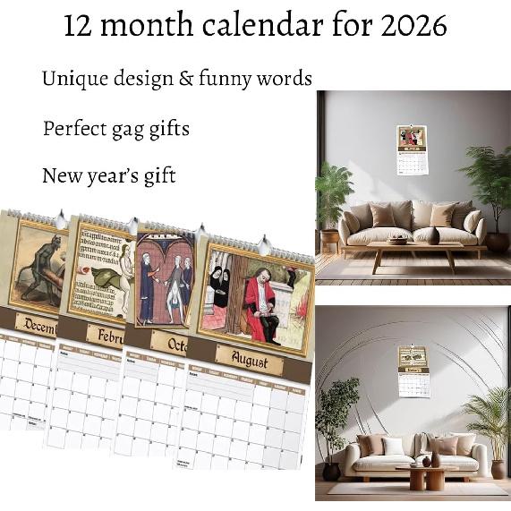 Funny 2026 Medieval Dick Pics Calendar - Pic Wall Calendar - Perfect Prank Gag Gift for Home Decor Office
