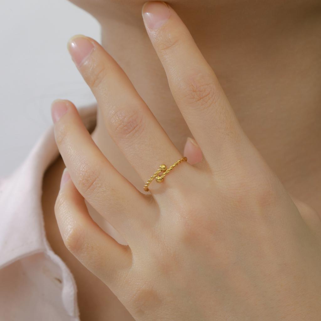 Cazador Adjustable Beads Twisted Rope Thin Rings for Women Stainless Steel Kpop Jewelry Gold Plated Open Finger Rings 2026 Trend