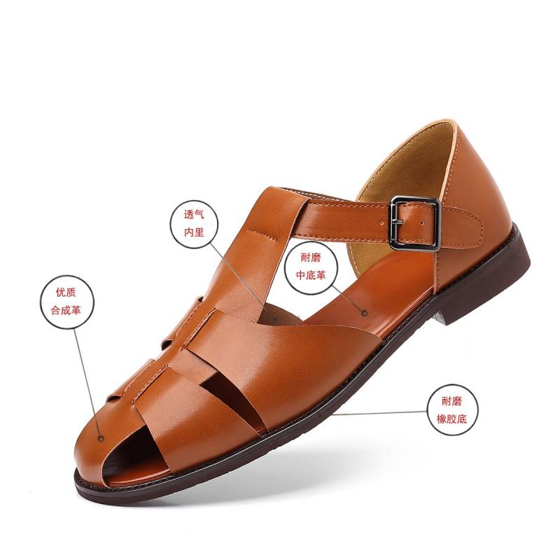 Classic Chunky Heel Roman Sandals Men Open Toe Shoes Breathable PU Rubber Sole Size 38-48