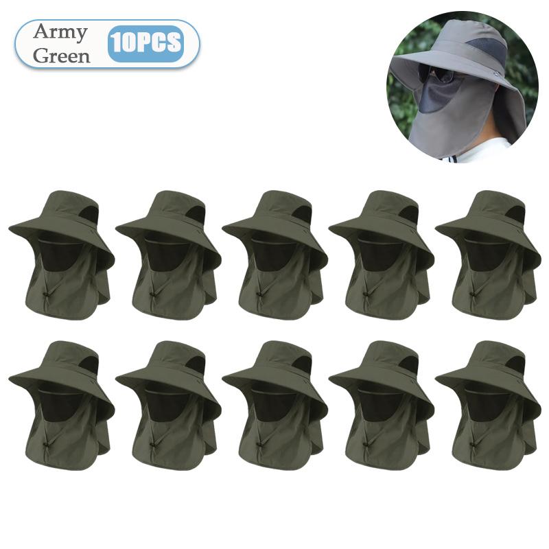 1-10PCS Sun Protection Hat with Face Veil Neck Flap Mosquito Proof Fishing Cap Outdoor UV Wide Brim Fisherman
