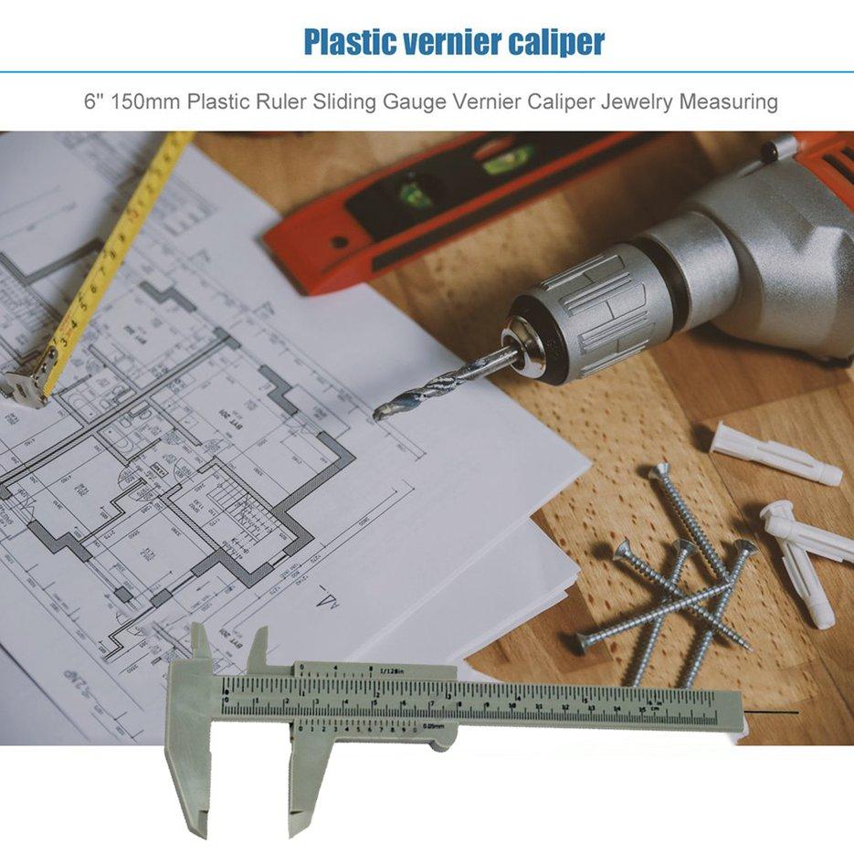 FTE 6" 150mm Plastic Ruler Sliding Gauge Vernier Caliper Jewelry Measuring