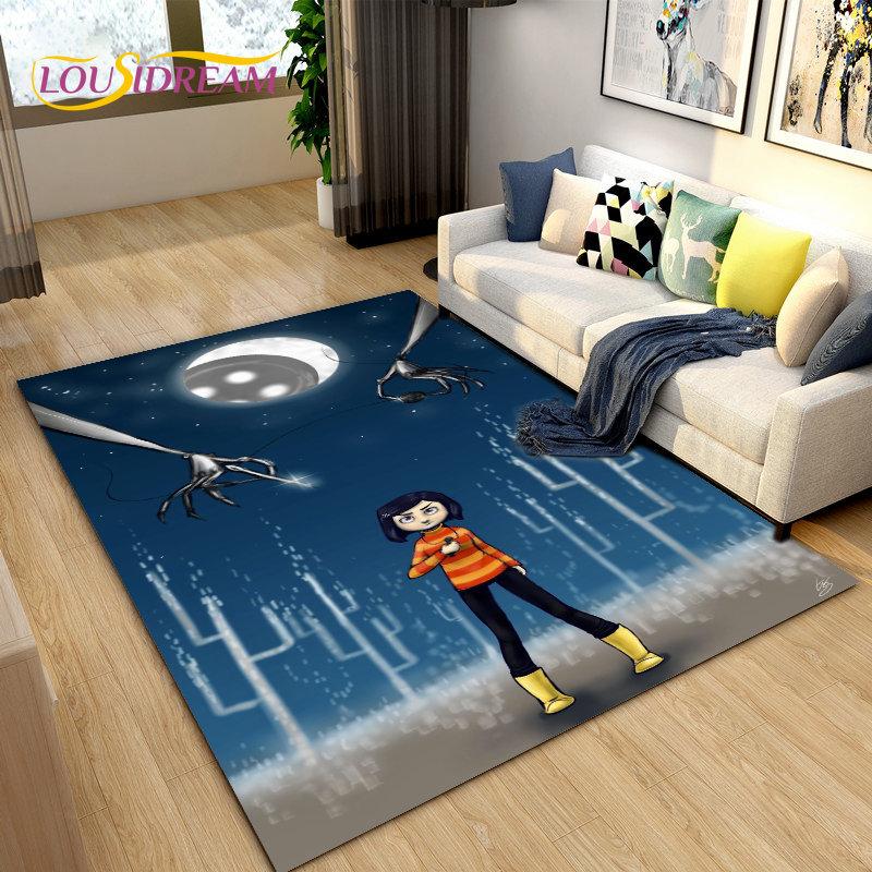 Tappeto 3D Cartoon Coraline, Tappeto per Soggiorno Camera da Letto Bambini Divano Yoga, Tappetino Antiscivolo per Gioco e Gattonamento Bambini