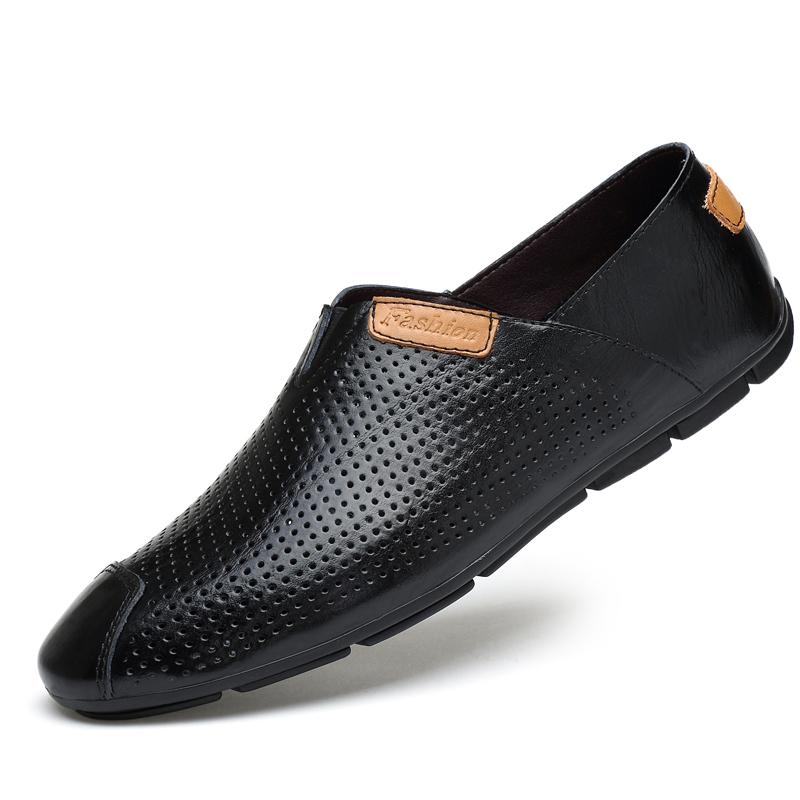 Fashion New Genuine Leather Mens Loafers Stylish Design Moccasins  Comfy Men's Casual Slip on Shoes Hollow Breathable Male Driving Flats
