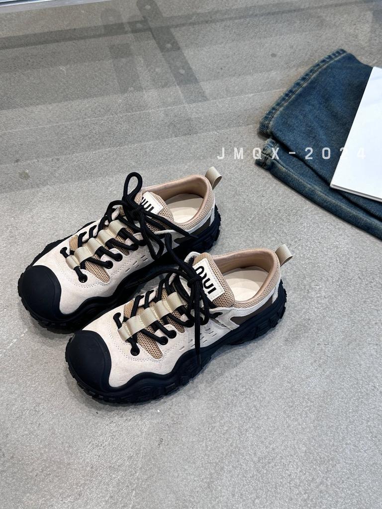 European 2025 New Women's Shoes Round Head Color Matching Heightening Dad Shoes Casual Sports Women's Single Shoes Outdoor Mountaineering Shoes Tide