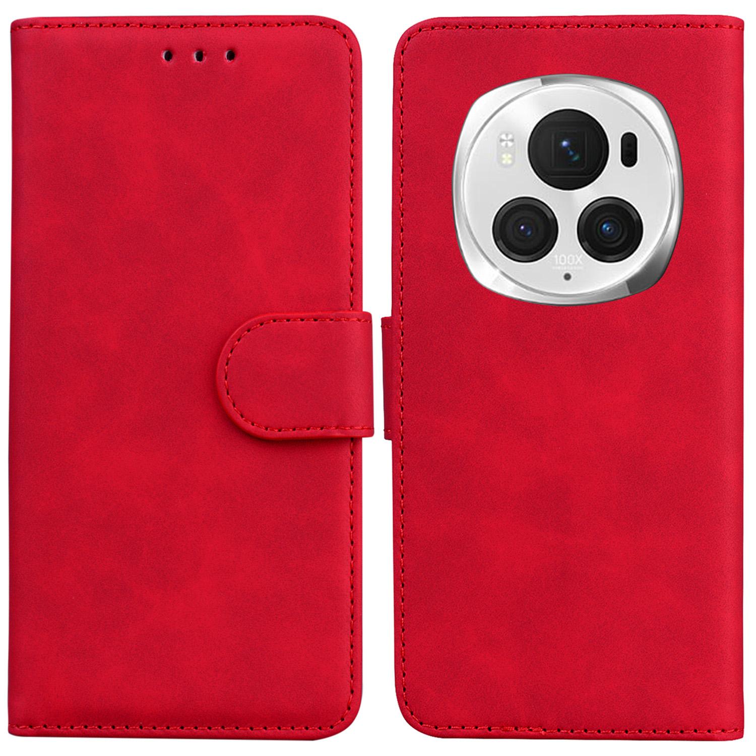 

For Honor Magic6 Pro 5G Leather Wallet Case Solid Color Phone Cover Red