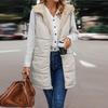 Gilet reversibile autunnale da donna, senza maniche, con cerniera, con cappuccio, tasche, lungo, caldo, invernale