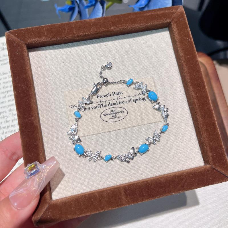 Medieval Retro Blue Pine Kingdee Brushed Point Diamond Butterfly Necklace Bracelet Ring Light Luxury High-End Jewelry