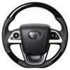 REAL Premium Series Black Wood Steering Wheel with Black Carbon Print Underpad for Prius Prius PHV and Mirai (50 Series), (50 Series),