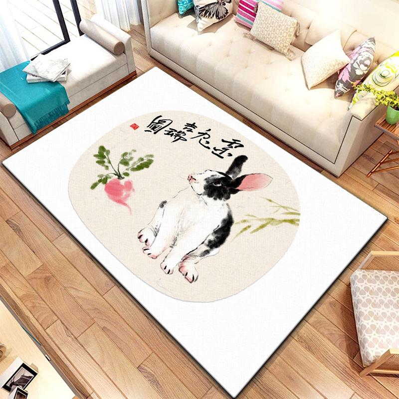Twelve Chinese Zodiac Animals Painting Carpet for Living Room Large Area Rug Black Soft Carpet Home Decoration Mats Boho Rugs