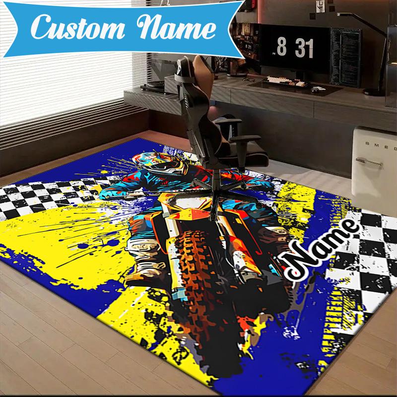 Custom Name Cartoon Excavator Rug for Living Room, Game Rooms, Office, Bedroom, Floor Mat Playful Design, fan gifts Christmas decor