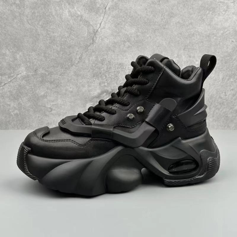 Fashion 2025 Autumn New Trend Wear-resistant Synthetic Leather Boots Men's Shoes High Top Casual Lace Up Height Increasing Fashion Boots