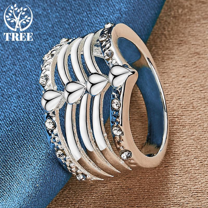 925 Sterling sølv AAA Zircon Five Lines Ring smykker