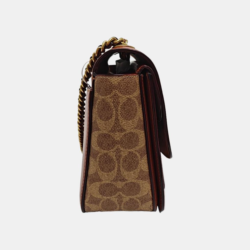[Pre-Owned] Madison 23 Camellia Metal Buckle Snake Print Detail Glossy Flap Coated Canvas Chain Small Square Crossbody Shoulder Ba - Very Good #ZTWXGE