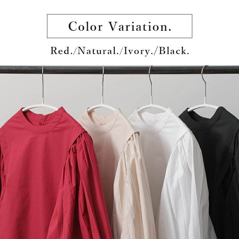 Andit Women's Poplin Design Off-the-Shoulder Blouse, Long Sleeves, Voluminous Sleeves, 100% Cotton, Upper Arm Coverage, M-L, Ivory