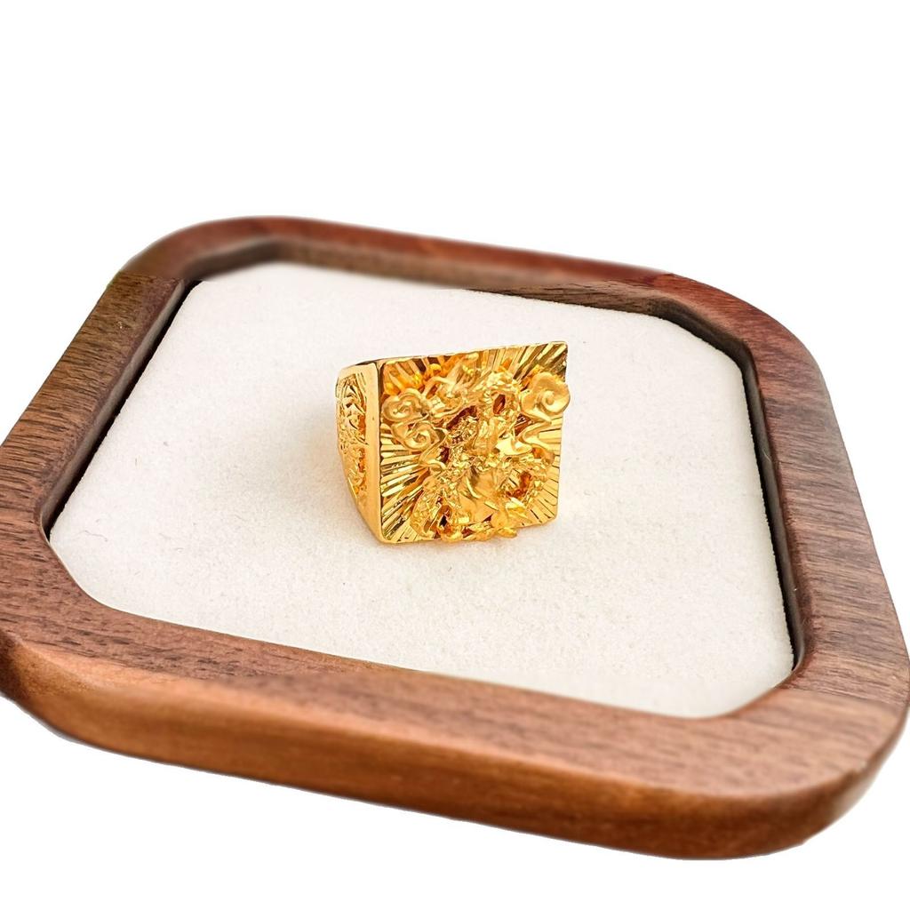 The Same Men'S Ring From The Gold Shop With An Open Mouth, 9999 24K Real Goldfeaturing A Golden Crown And Dragon Relief, Is A