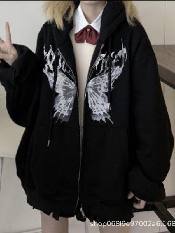 Butterfly Gothic Style Zipper Hooded Sweatshirt - Autumn/Winter Collection