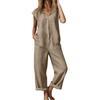 Women's Casual, Loose-Fit, Round-Neck, Pocketed, Sleeveless, -Color Cotton Jumpsuit