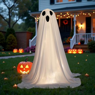 Halloween Ghost Decoration Outdoor DIY Large Lighted Cloth Ghosts with String Lights Spooky Standing White Ghost for Garden Patio Front Porch