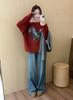 Women's Red Round Neck Pony Hair Sweater with Sequined Inner Layer - 2025 New Year Style Winter Knitwear.
