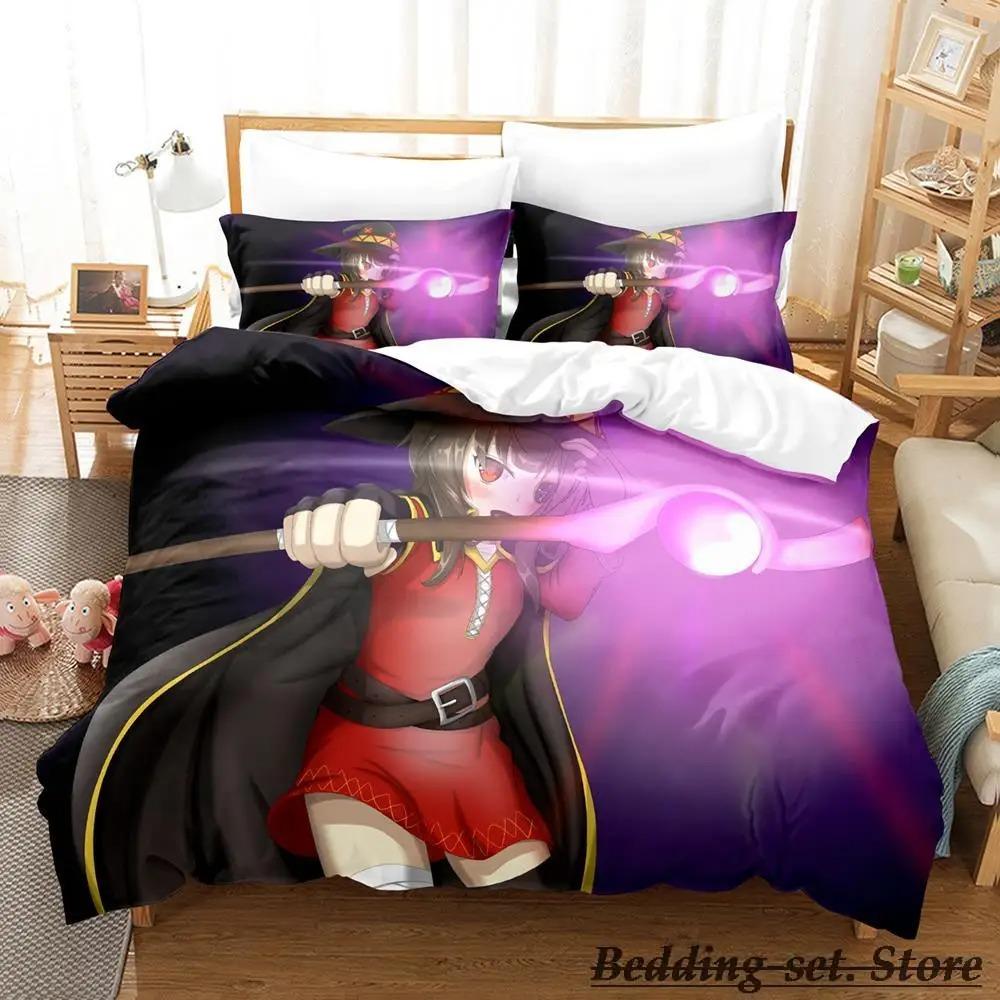 KonoSuba Bedding Set Single Twin Full Queen King Size Bed Set Adult Kid Bedroom Duvetcover Sets Anime parure de lit Bed