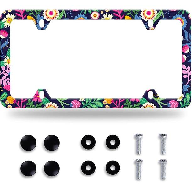 Moon License Plate Frame Starry Sky Moon Phases License Plate Stainless Steel Car Accessory Personalize Funny License Plate Holes Screws Decorative